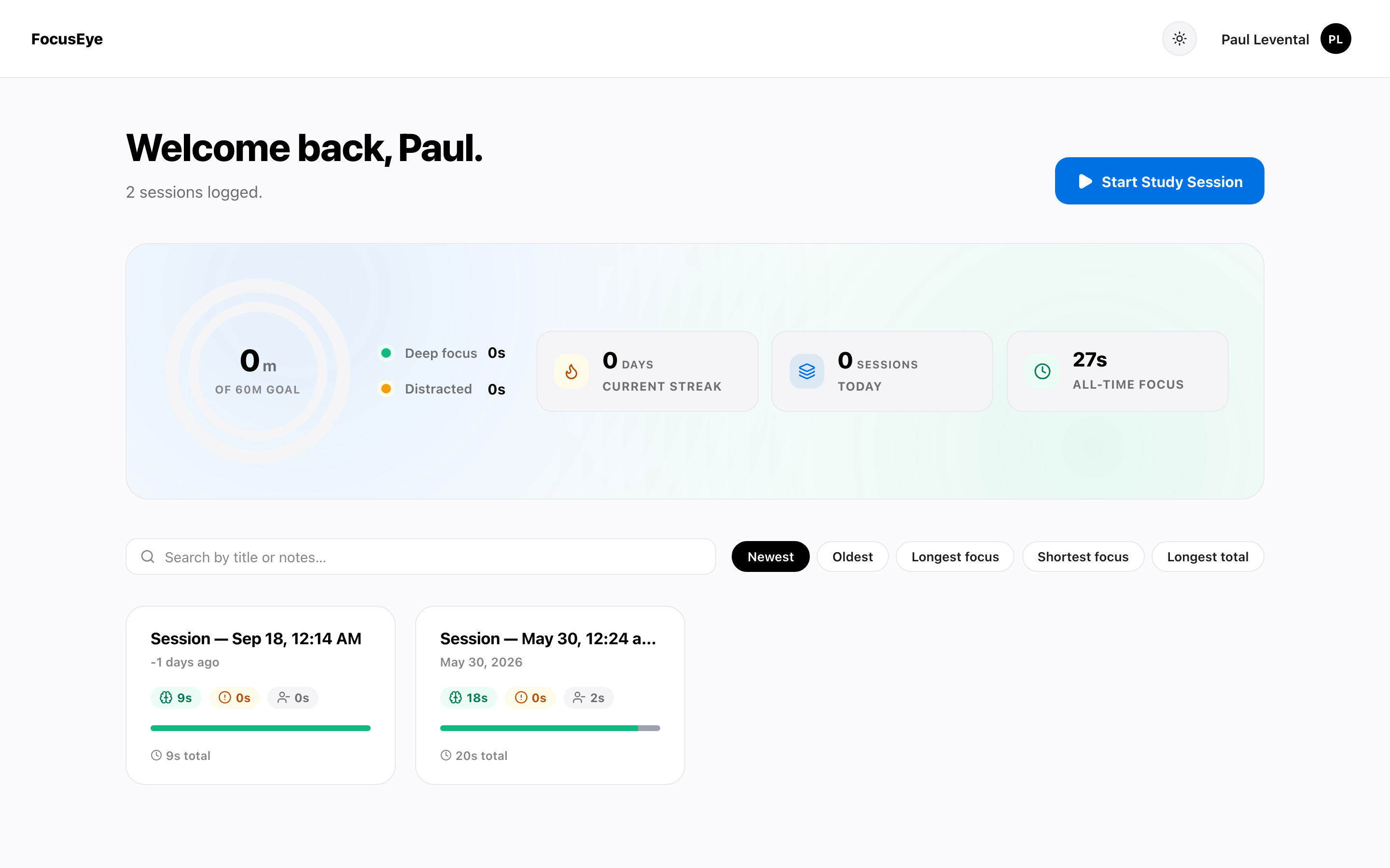 FocusEye — interface screenshot